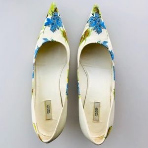 Prada Floral Satin Pumps with Kitten Heel, size 7